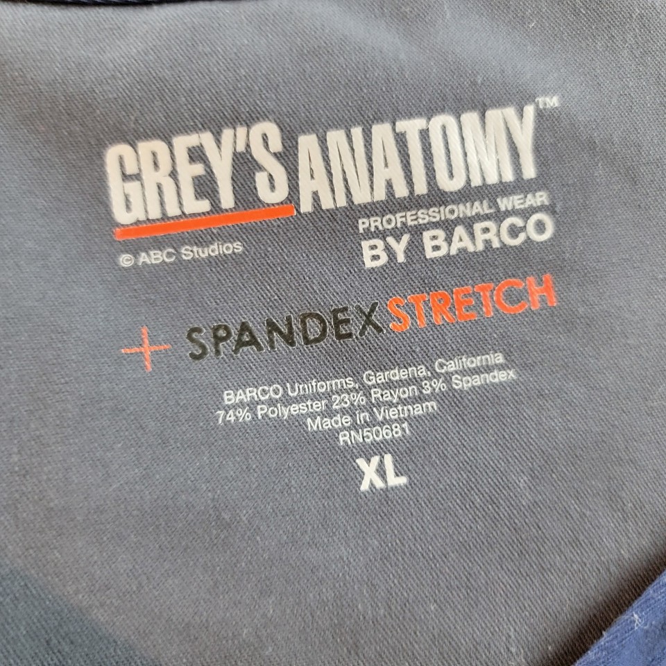 Grey's Anatomy Shirt Womens XL Blue Scrub Top Spandex V Neck Pockets