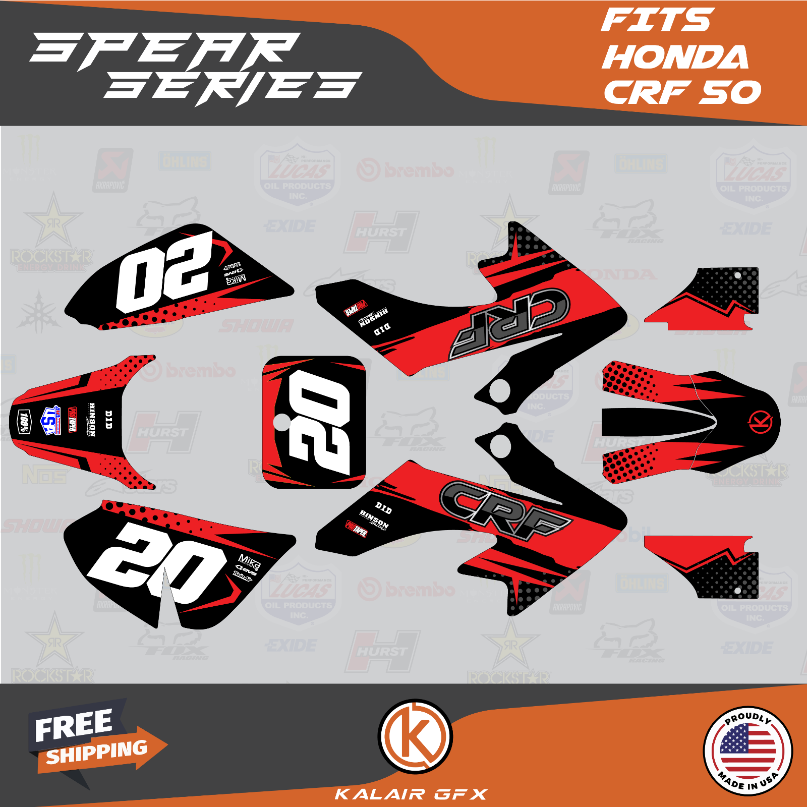 KALAIR GFX Custom Graphics Kit For Honda CRF50 (2004-2023) - Pecker Red, High Gloss Vinyl, Free Custom Name - View #5
