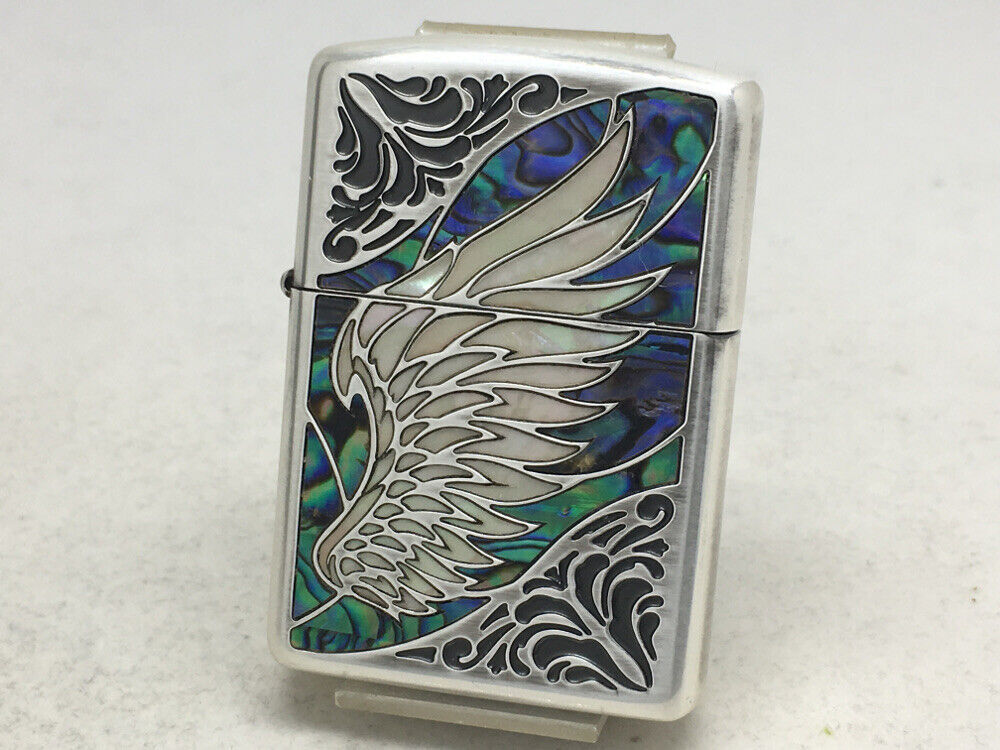 Zippo Armor Case Arabesque Shell Inlay Wing Angel Silver Oil