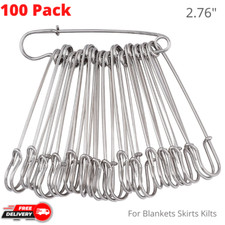 100Pc Heavy Duty Steel Safety Pins Silver Extra Large Blankets Skirts Kilts 2.8"