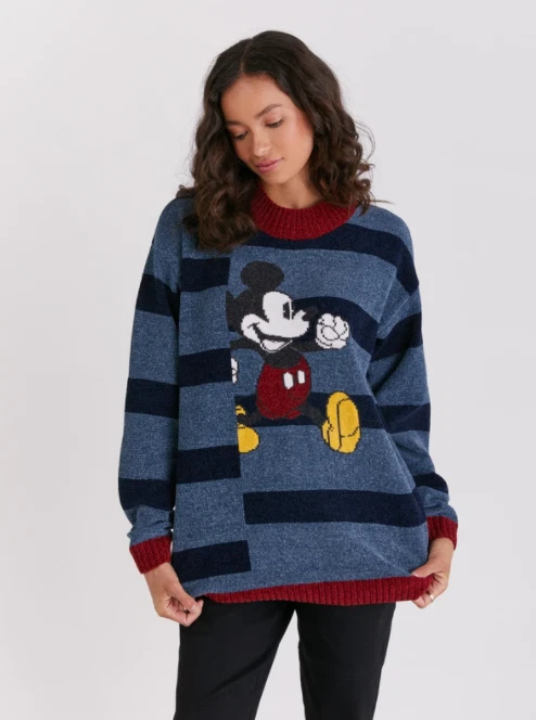 Suéter gráfico de malha Disney Eggie Mickey Mouse padrão listrado feminino tamanho P - Imagem 3 de 4