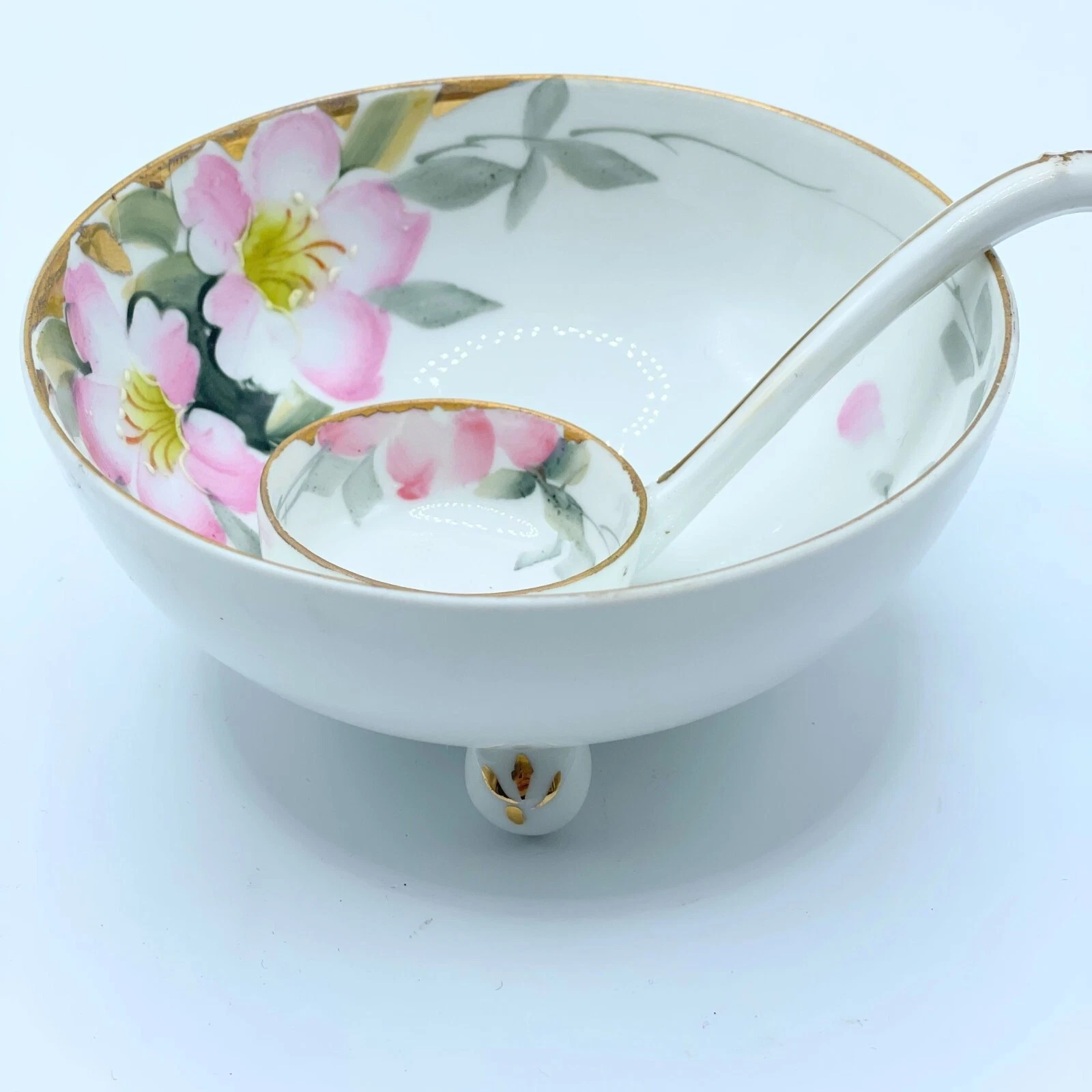 Vintage Azalea Floral Whipped Cream Bowl with Ladle Noritake Japan Hand Painted