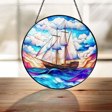 Personalized Sailboat Stained Glass Suncatcher for Window Hanging Decorations