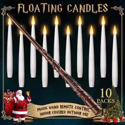 Floating Candles with Wand - Christmas Magic Hanging Flameless Candles Taper ...