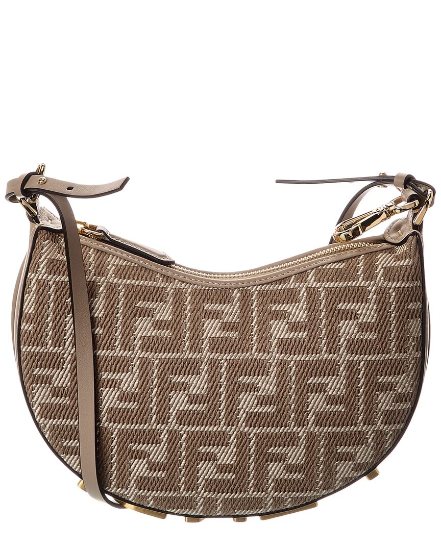Fendi Fendigraphy Mini Grey Jacquard Leather Hobo Bag for Women