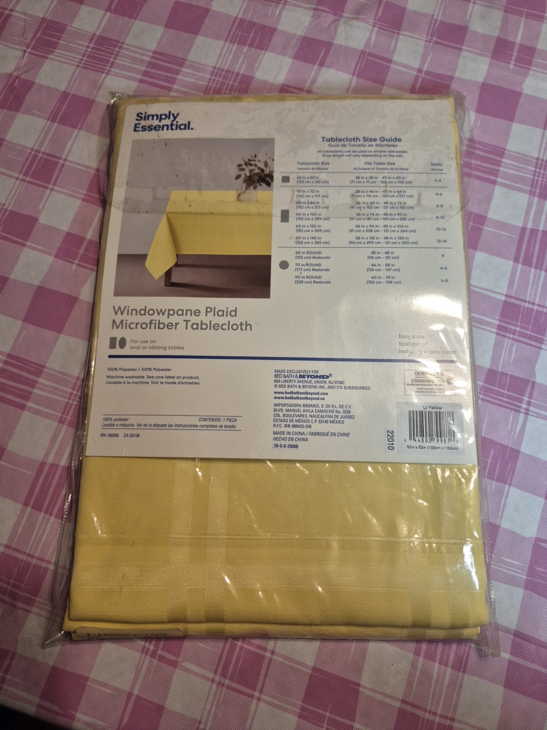 Simply Essential Windowpane Plaid Tablecloth 52x52 Yellow Bed Bath And Beyond 