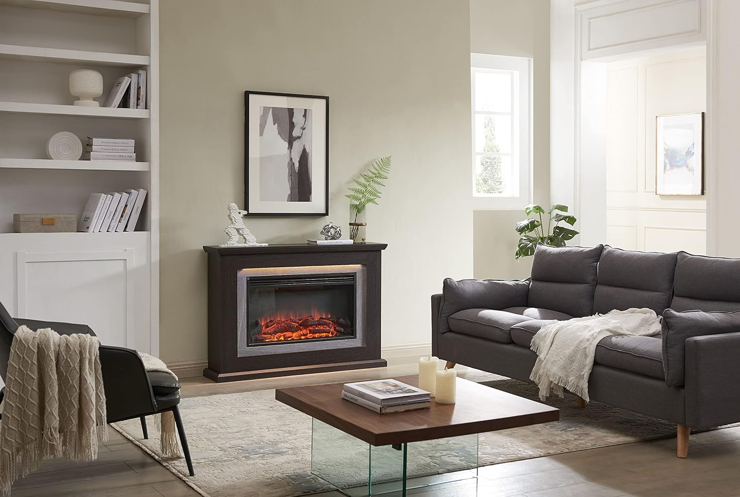 Electric Fireplace Heater Freestanding Suite LED Flame Fire Surround Remote Oak