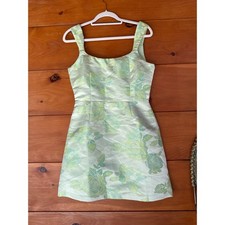 NWOT Lulus Brighter Side Light Green Floral Satin Jacquard Mini Dress Party XS