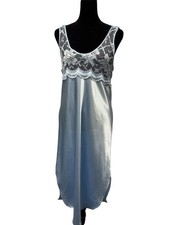 Vintage Romance Du Jour California Liquid Satin Lace Nightgown Slip Dress Blue S