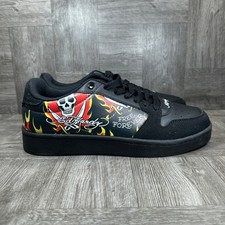 Ed Hardy Court-T Sneakers Men 12 Black Tattoo Skull Flames NEW EH06044272