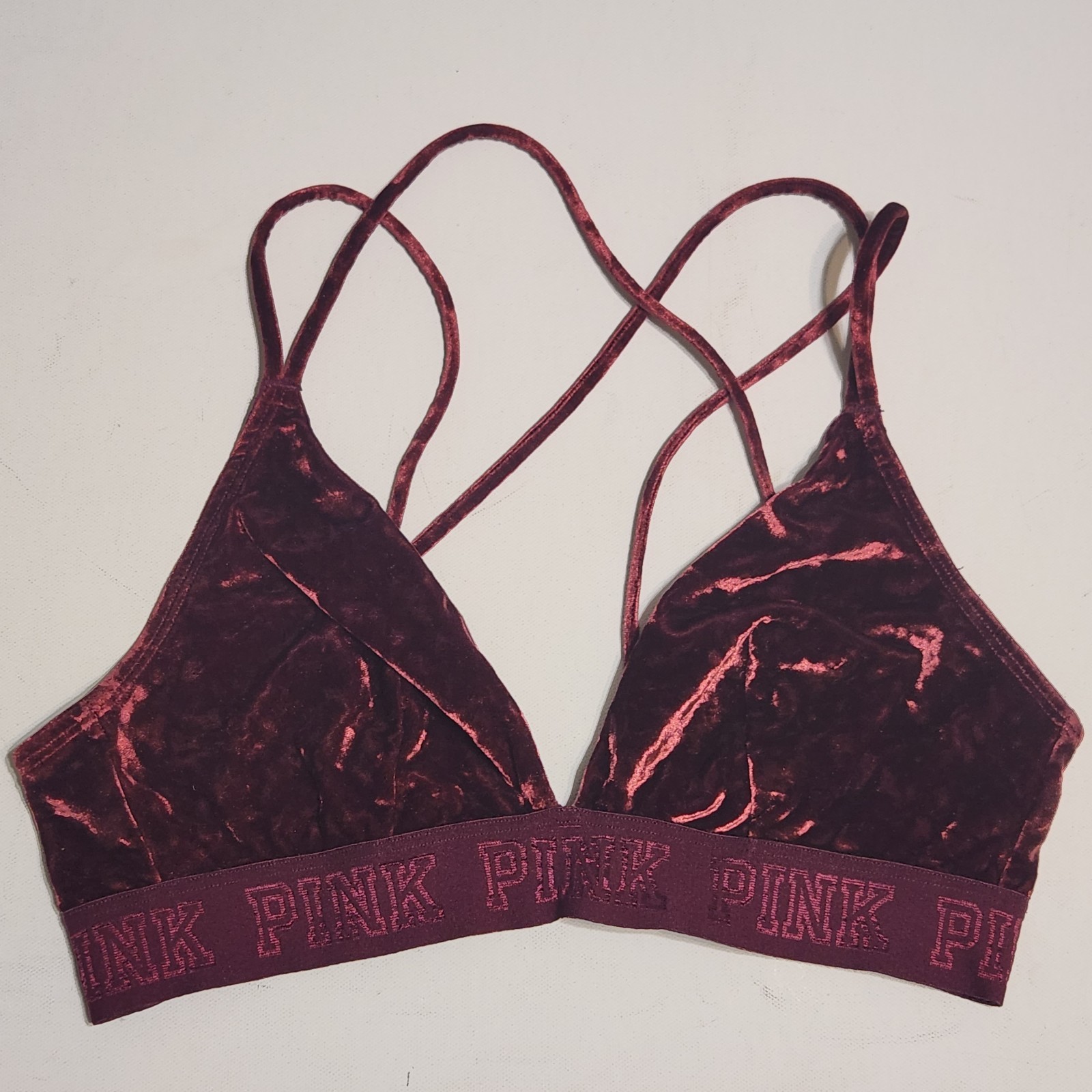 PINK Victorias secret  Burgundy Wine Red Crushed velvet Bra Bralet