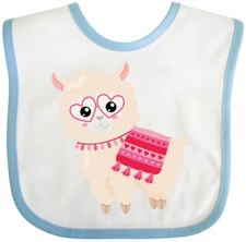 Inktastic Beige Llama, Cute Llama, Alpaca, Glasses, Hearts Baby Bib Animals Wild
