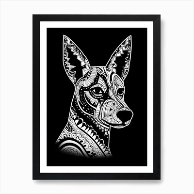 Basenji Hund, Strichzeichnung 1 Kunst Pri gerahmtes Wandbild Poster Leinwanddruck Bild