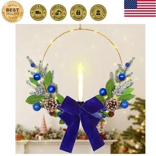 Christmas Wreath with Taper Candle Lights for Front Door Artificial Christmas...