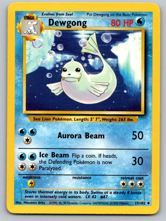 Dewgong 25/102 Uncommon Base Set Unlimited Pokemon Lightly Played