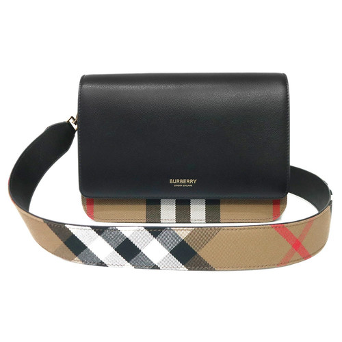 Burberry 8084025 Mackford Check Canvas Calfskin Black Shoulder Bag #1064