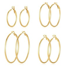 4 Pairs Silver Gold Hoop Earrings for Women 14K 4 Pairs Gold-30/40/50/60mm