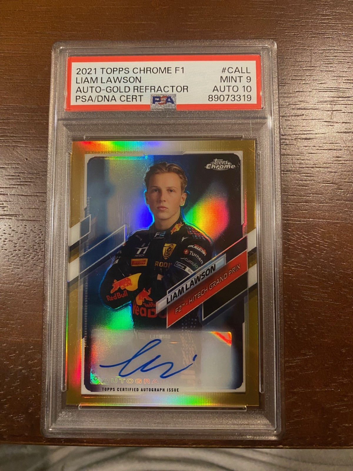 2021 TOPPS CHROME F1 LIAM LAWSON AUTO-GOLD REFRACTOR /50 PSA 9 AUTO 10