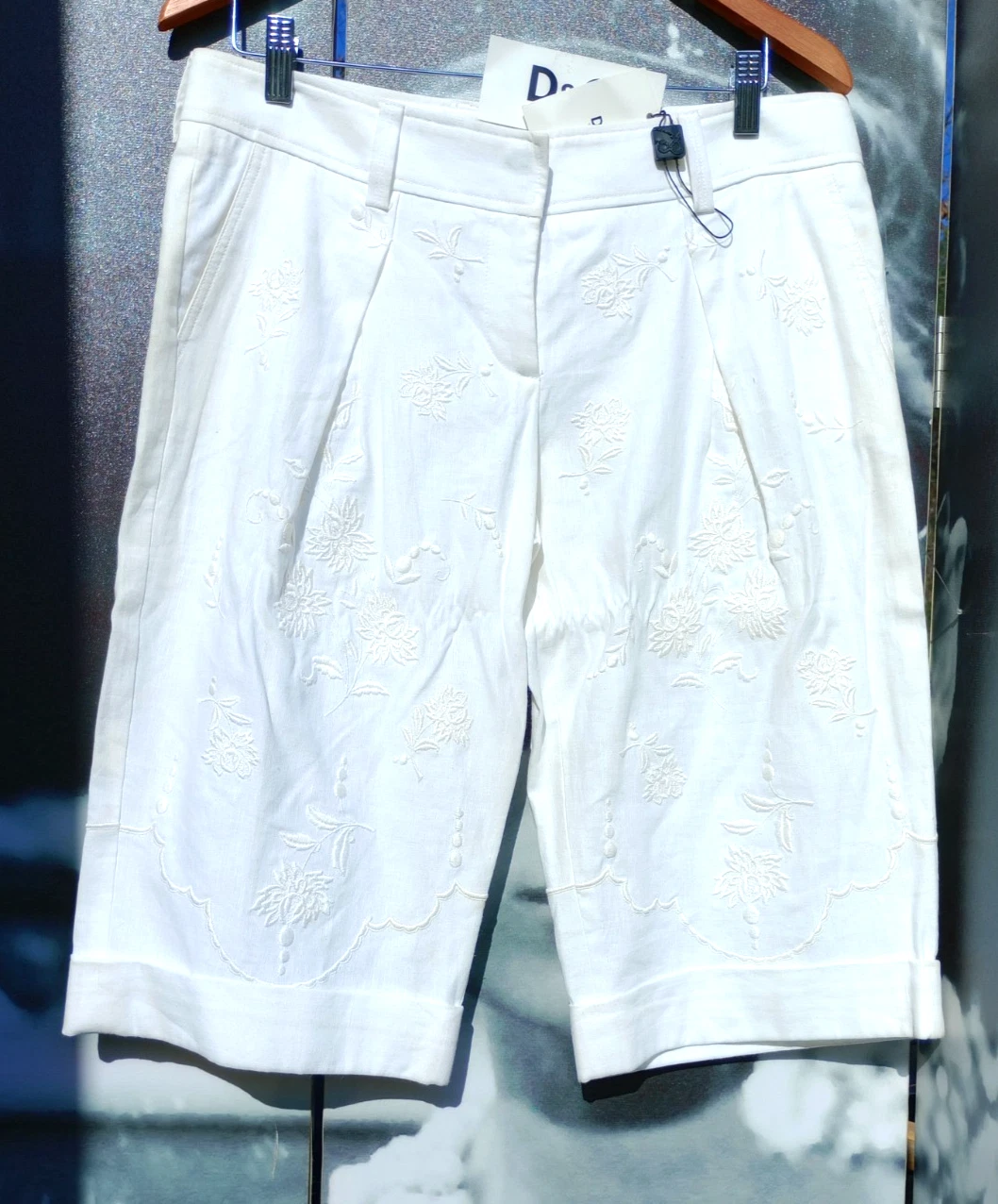 DOLCE & GABBANA WOMEN WHITE COTTON/LINEN SHORTS EMBROIDERED L NWT!