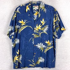 VTG Paradise Found Hawaiian Shirt Mens L Blue Floral Rayon Aloha Tiki 80s USA