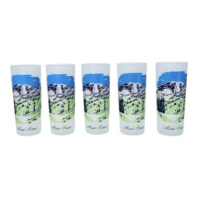 5 VTG 1960 Mount Rainier National Park Evergreen Forest Frosted Glass Coolers