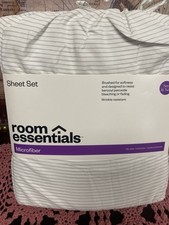 Room Essentials Twin/Twin XL Sheet Set New 3-Pc Set White Gray Stripe Microfiber