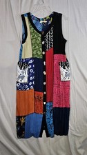 La Cera Patchwork Novelty Button Midi Tank Dress Sz XL Rayon Boho Hippie Artsy