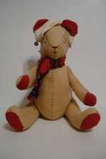 Bouquet Enterprises Vintage Handcrafted Christmas Button Fabric Jointed 17" Bear