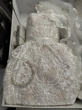 Sz6 - Oleg Cassini -Beaded Lace Wedding Gown CWG780 - Champagne/Ivory Veil Purse