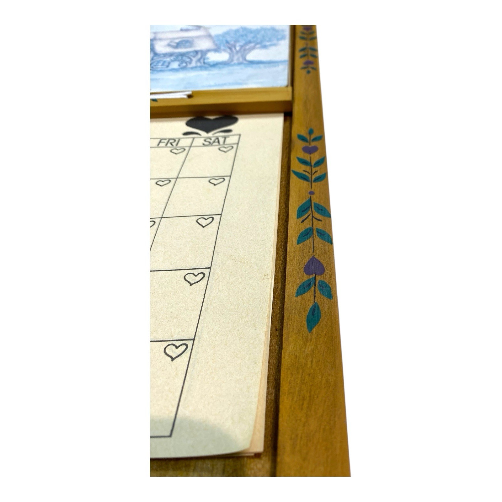 VTG 90s Wooden Perpetual Wall Calender Handpainted w Two Covers 20" x 11.5''