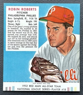 1952 Red Man Tobacco All-Star Team - NL Series Robin Roberts #18 VG