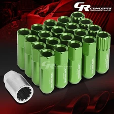 GREEN 16 LUG+4LOCK NUT+ADAPTERS M12X1.5 20OD 60MM TALL SPLINE STYLE ALUMINUM