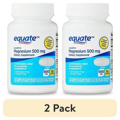 Equate Magnesium Laxative Dietary Supplement Caplets 500 mg, 55 Count x 2 Pack