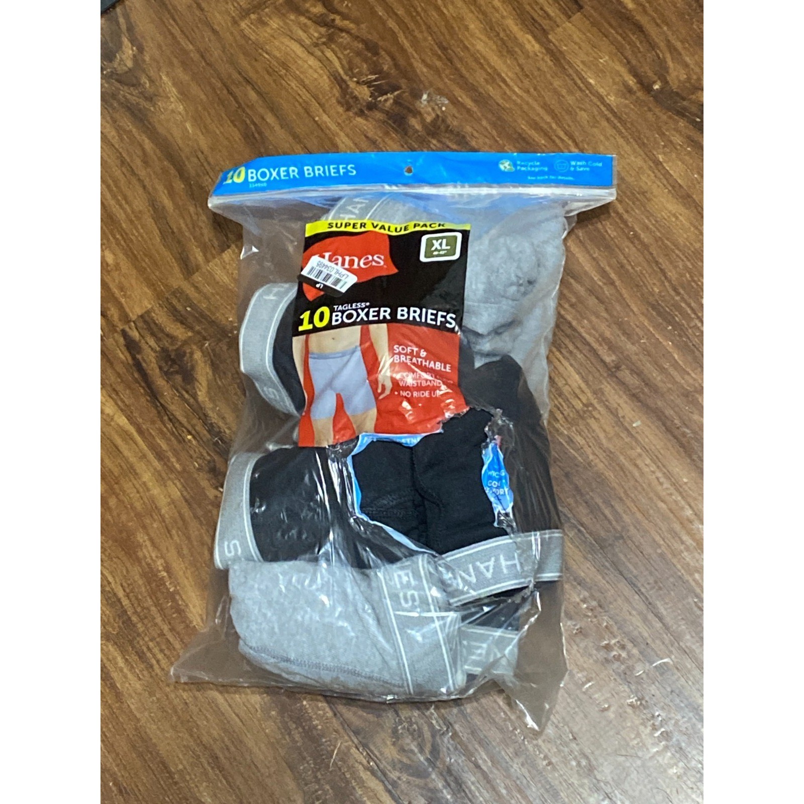 Men's Boxer Briefs by Hanes Black/Gray XL 9-Pack New With Tags image 2