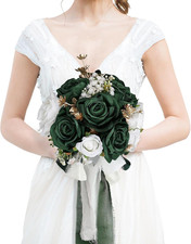 Wedding Bouquet for Bride - Premade Simple Artificial Roses Flowers for Bridal S