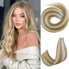 14 Inch Tape-In Hair Extensions - 40g/20pcs Blonde Real Human Hair - Invisibl...