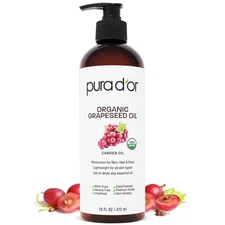 PURA D'OR Organic Grapeseed Oil - 100% Pure and Natural, 16 oz 