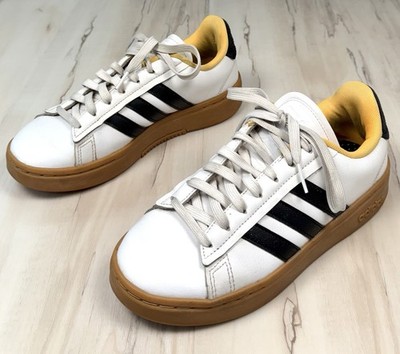 ADIDAS Women US 6.5 Grand Court Alpha White Black Stripe Gum Sole SNEAKER GX8165