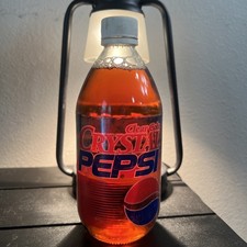 Original Vintage 1990s Clear Cola Crystal Pepsi Glass Bottle 16 Oz. Full Nos