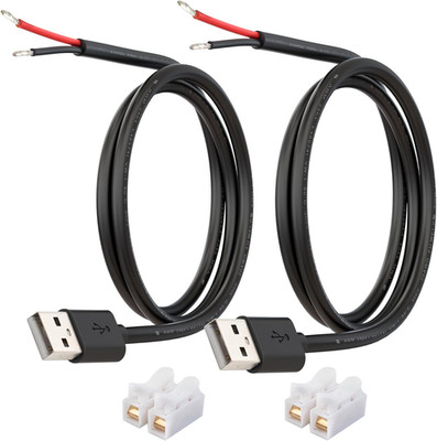 USB Power Cable to Bare Wire, 1M USB-A 2.0 Male Pigtail 5V 5A with Copper Connec