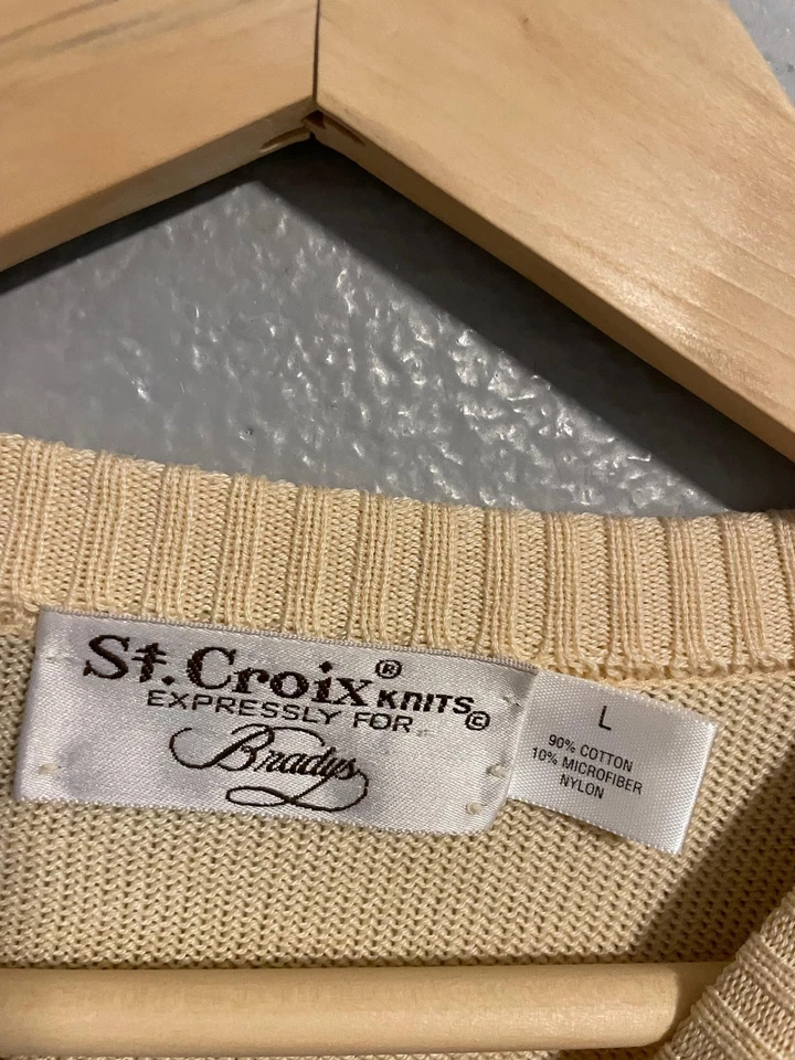 Vintage St Croix Sweater Mens Large Beige Abstract Textured Crewneck Bradys - Image 2 of 4
