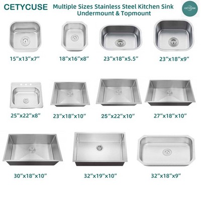 Undermount / Topmount Multiple Size Kitchen Sink Stainless Steel Single Bowl