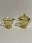 VTG Federal Madrid Amber Depression Yellow Glass Covered Sugar & Creamer Set