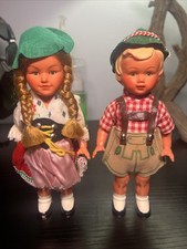 Pair of Antique German Celluloid Miniature Dollhouse Boy and Girl Dolls
