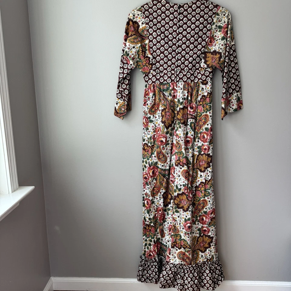 复古 Denise Are Here 女式长裙佩斯利花卉口袋波西米亚嬉皮 — 第 2/4 张图片