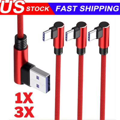 1/3 Pack 90 Degree Fast Charge USB-C to USB-A Cable Type C Charger Cord Charging