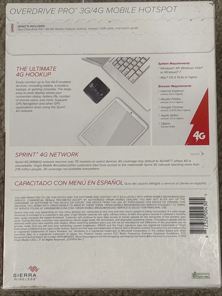 Virgin Mobile Sprint Sierra Wireless BroadBand2Go Overdrive Pro 3G/4G HotSpot - Image 2 of 2