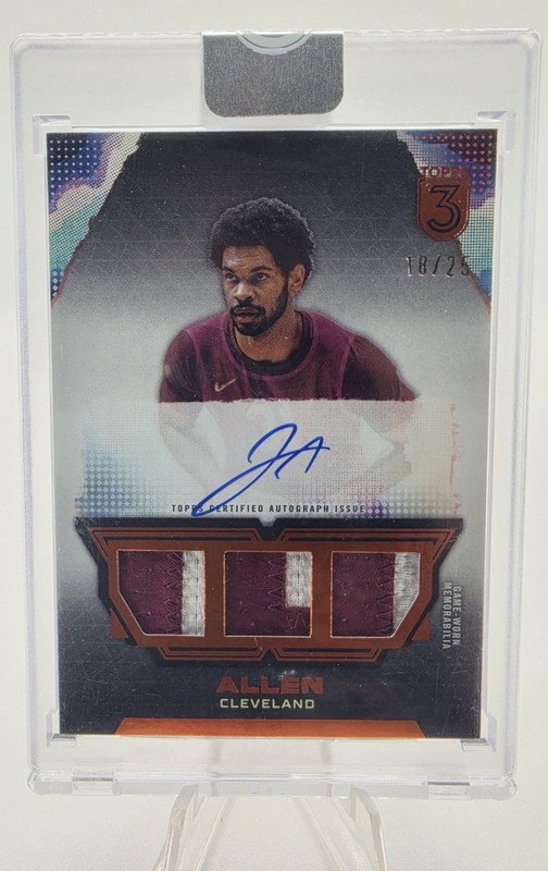 2023-24 Topps Three 3 Jarrett Allen Triple Patch On Card Auto /25 #TRA-JA Bronze