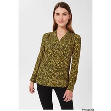 Hobbs London Addison Blouse Size 12 Yellow Black Workwear Classic