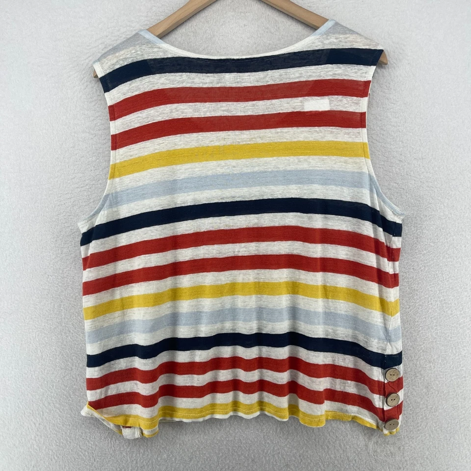 C&C CALIFORNIA Top XL Linen Jersey Striped Sleeveless V-Neck Tank Beach Red - Image 2 of 4